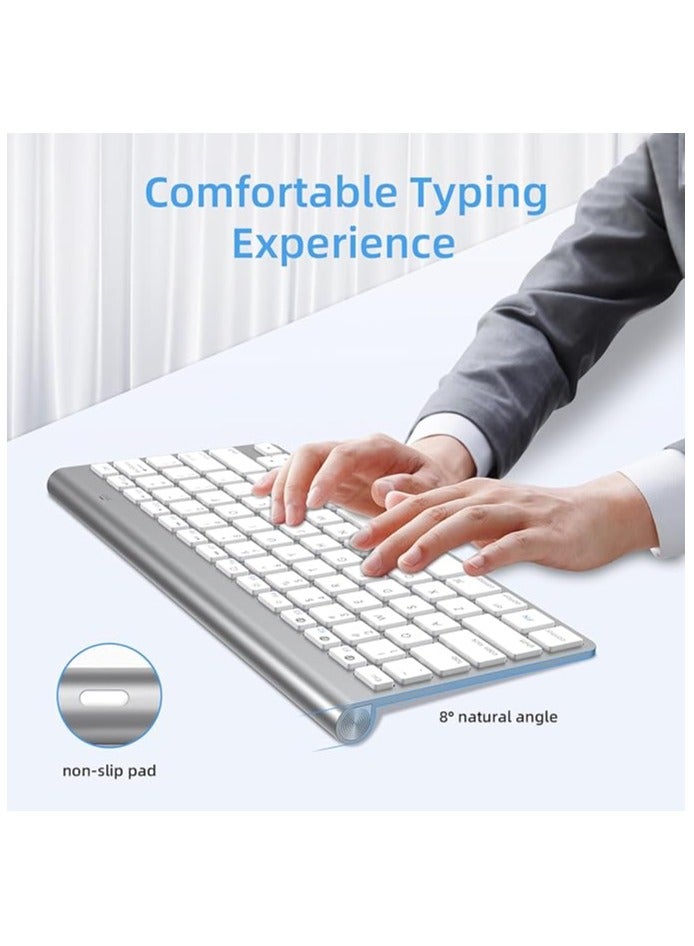 Wireless Bluetooth Keyboard, Ultra-Slim Silent Portable Mini Keyboard for iPad/Tablet/Mac/Laptop/Desktop- Silver