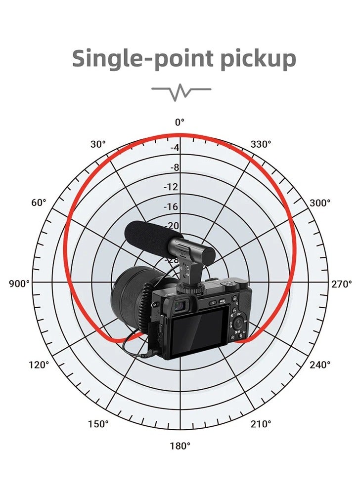 Video Recording Microphone with Long Spring Cable, Plug and Play for Phone, SLR Camera for Vlog, Interview, Podcast, Microfone