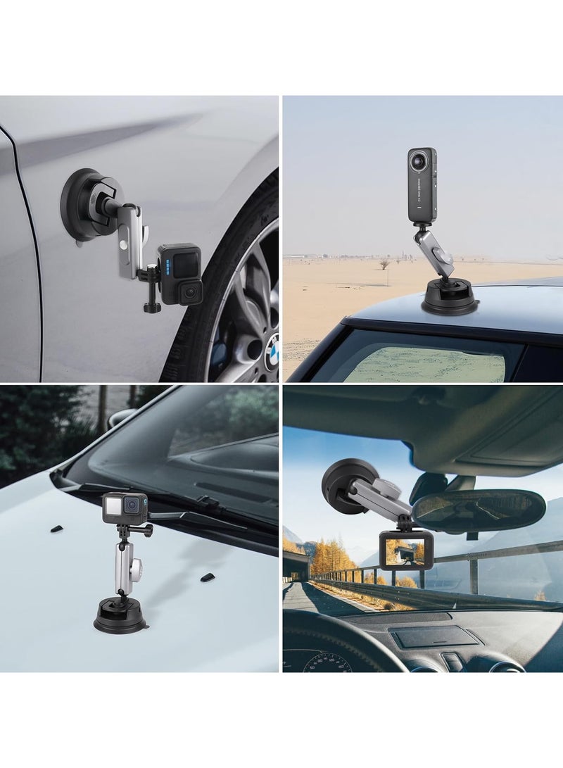 Suction Mount for GoPro, Action Camera Car Mount for Insta360 Action Cameras, Double Ball Head Adapter for Car Windshield and Window