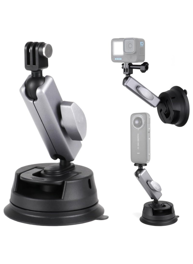 Suction Mount for GoPro, Action Camera Car Mount for Insta360 Action Cameras, Double Ball Head Adapter for Car Windshield and Window