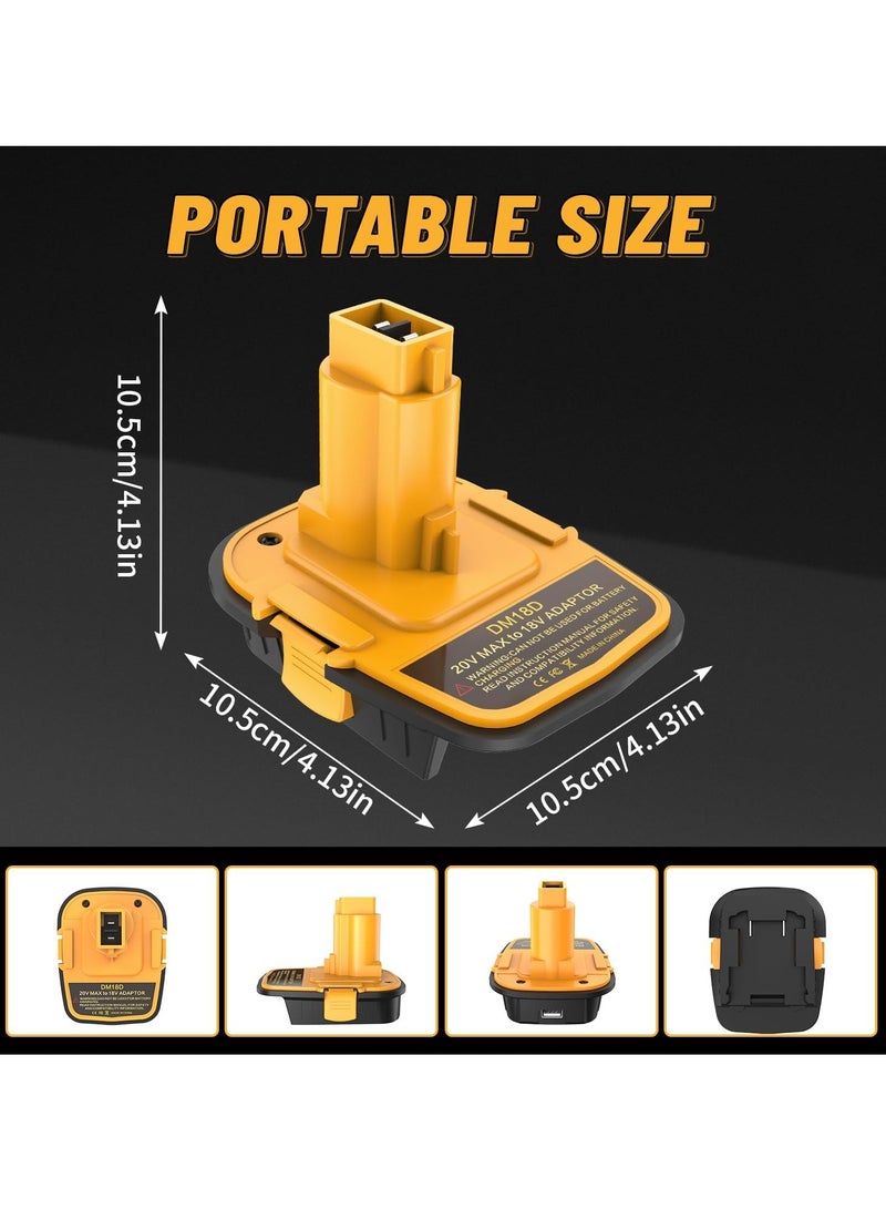 DM18D Converter for DeWalt 18V to 20V Battery Adapter with USB Port for Dewalt 18V Tools, Converts Dewalt 20V or Milwaukee M18 18V Batteries to Dewalt 18V Battery Adapter