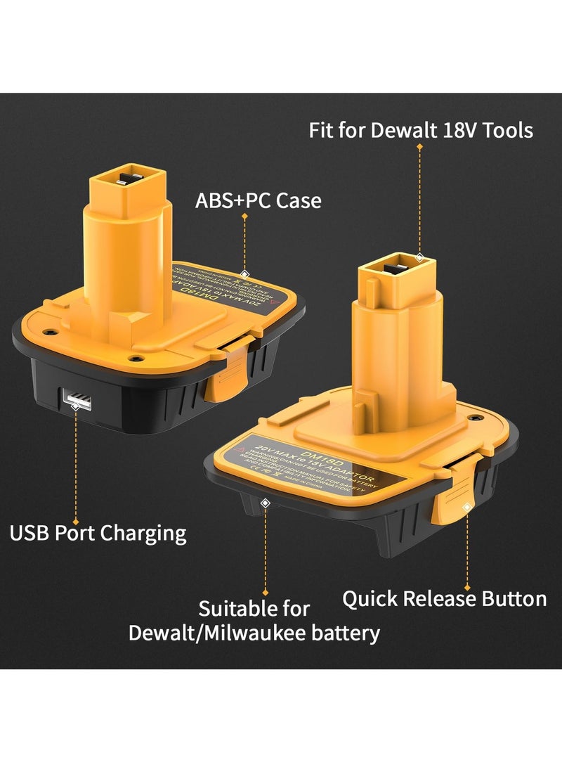 DM18D Converter for DeWalt 18V to 20V Battery Adapter with USB Port for Dewalt 18V Tools, Converts Dewalt 20V or Milwaukee M18 18V Batteries to Dewalt 18V Battery Adapter