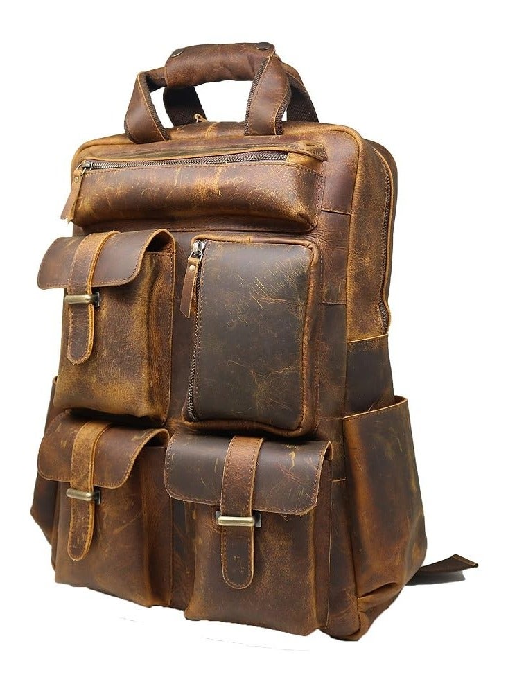 Genuine Leather laptop backpack rucksack multipocket computer bag for men