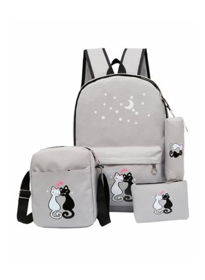 4-Pieces Cat Printed Bag Set Grey