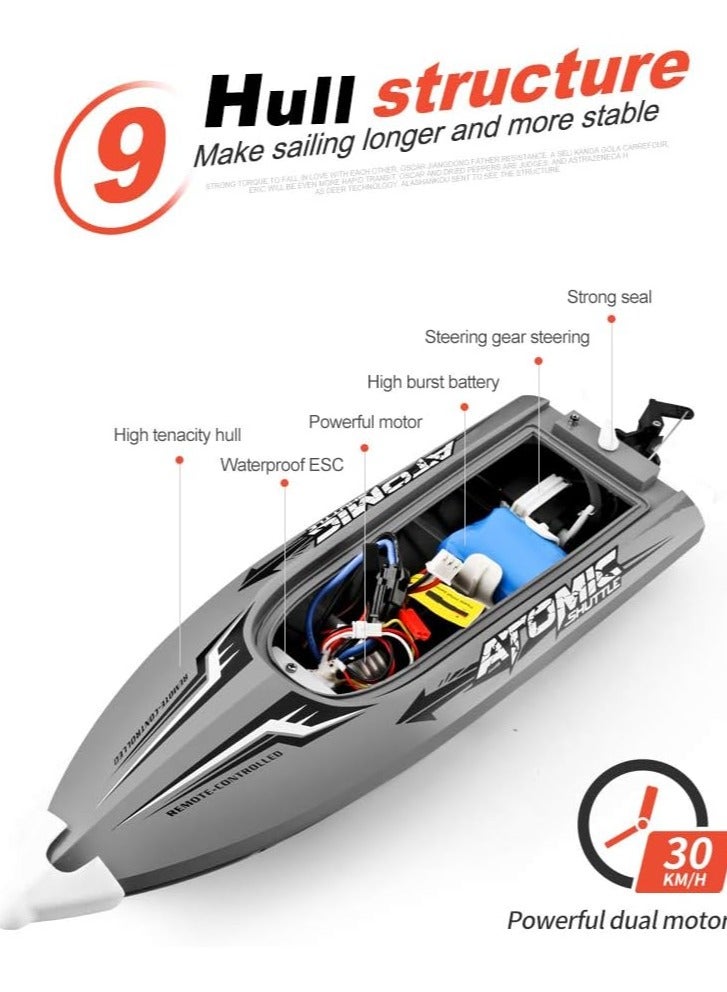 Remote Control Boat Remote Control Boat 30KM/H High Speed IPV7 Waterproof 2.4GHz 4 Channel Racing Boat for Kids Adults 3Batteries