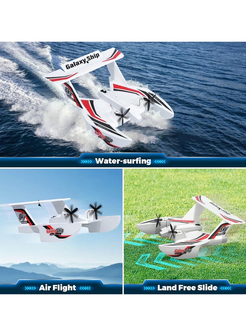 RC Plane for Water Land & Air, 3CH RC Airplane Remote Control Boat Amphibious Tri-Phibian Aircraft W/ 2 Batteries, 2.4GHz Seaplane Glider RC Floatplane for Boy Girl Adult