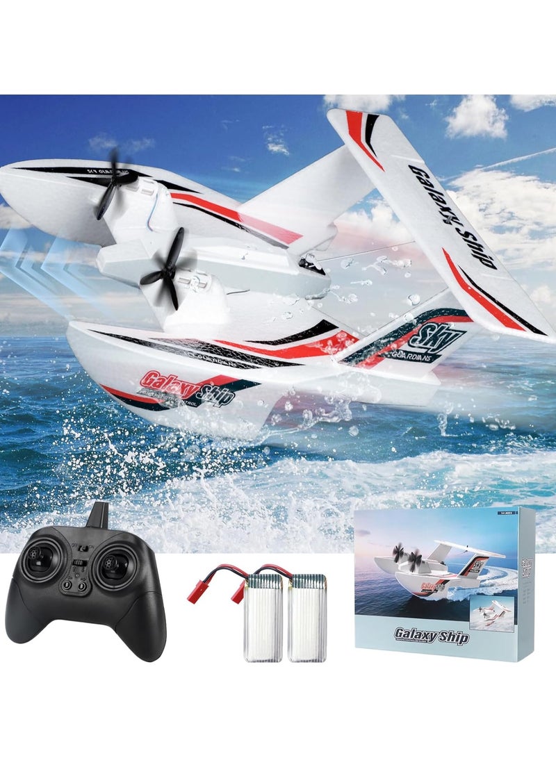 RC Plane for Water Land & Air, 3CH RC Airplane Remote Control Boat Amphibious Tri-Phibian Aircraft W/ 2 Batteries, 2.4GHz Seaplane Glider RC Floatplane for Boy Girl Adult