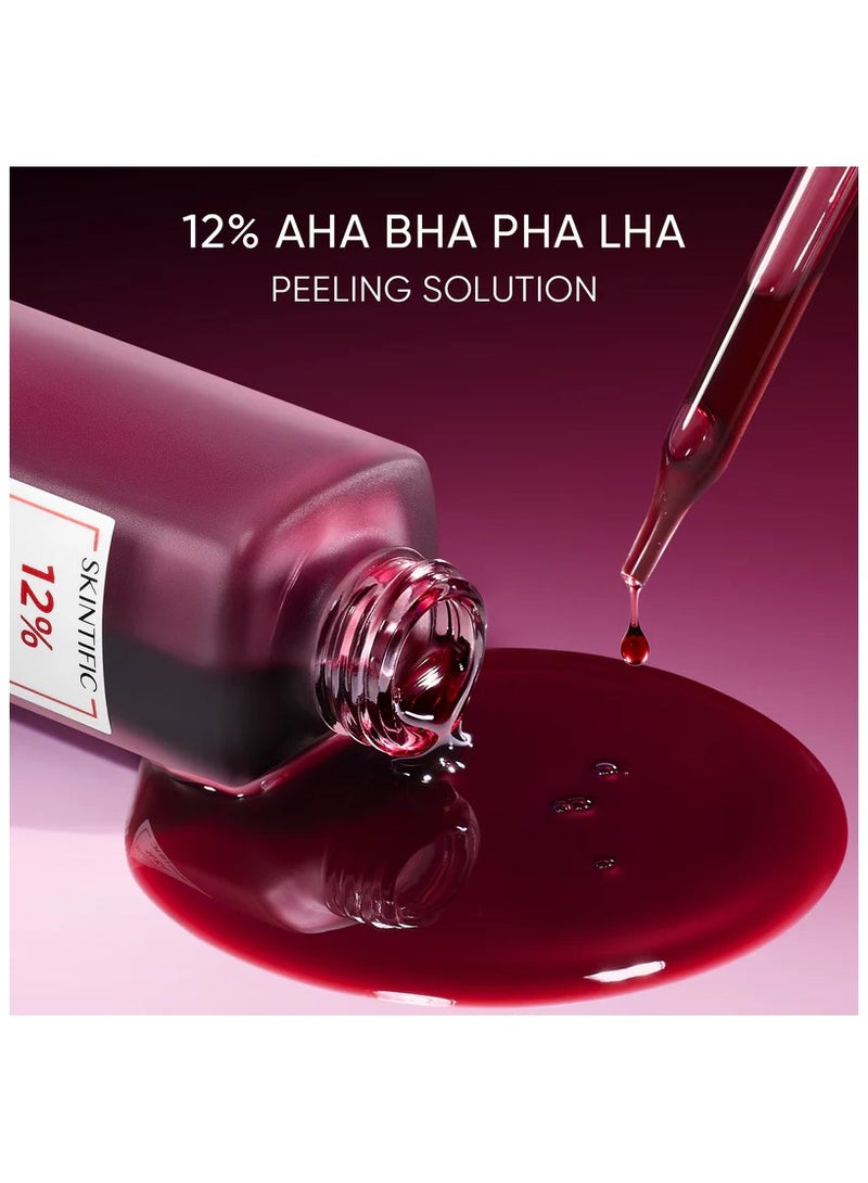 SKINTIFIC 12% AHA BHA PHA LHA Peeling Solution Serum 30ml Whitening Brightening for Dark Spot Acne-prone