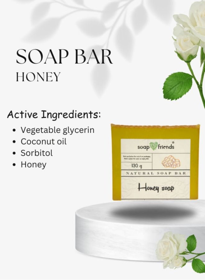Honey Face Cream, Lip Balm, Soap Bar & Body Scrub Gift Set by Soap&Friends, set of 4