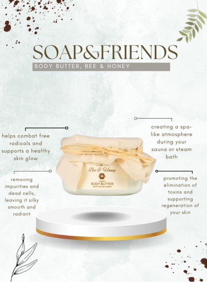 Honey Face Cream, Lip Balm, Soap Bar & Body Scrub Gift Set by Soap&Friends, set of 4