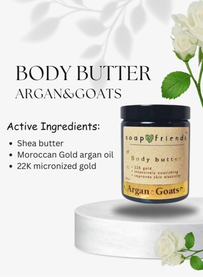 Argan & Goat 200 ml Body Scrub, 180 ml Body Butter & 130 g Soap Bar Gift Set by Soap&Friends, Set of 3
