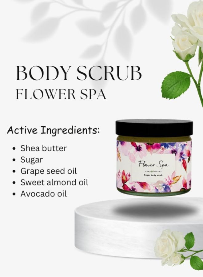 Flower Scent 250ml Body Butter, 250ml Body Scrub & 130g Soap Bar, Set of 3 Nourishing Skincare Gift for Women