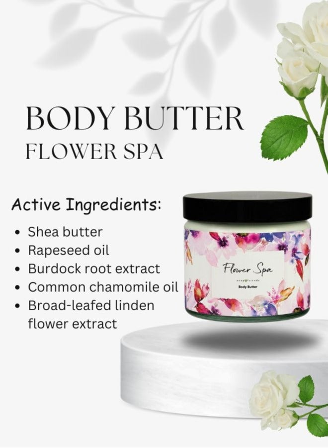 Flower Scent 250ml Body Butter, 250ml Body Scrub & 130g Soap Bar, Set of 3 Nourishing Skincare Gift for Women