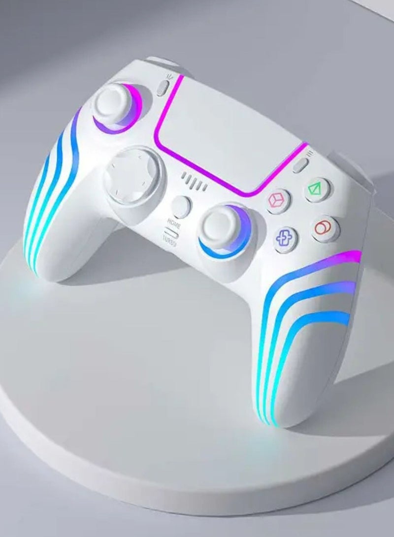 Gaming PS4 Gamepad Wireless Controller 6-Axis Gyro & Ergonomic Design with Cool Light Patterns - White