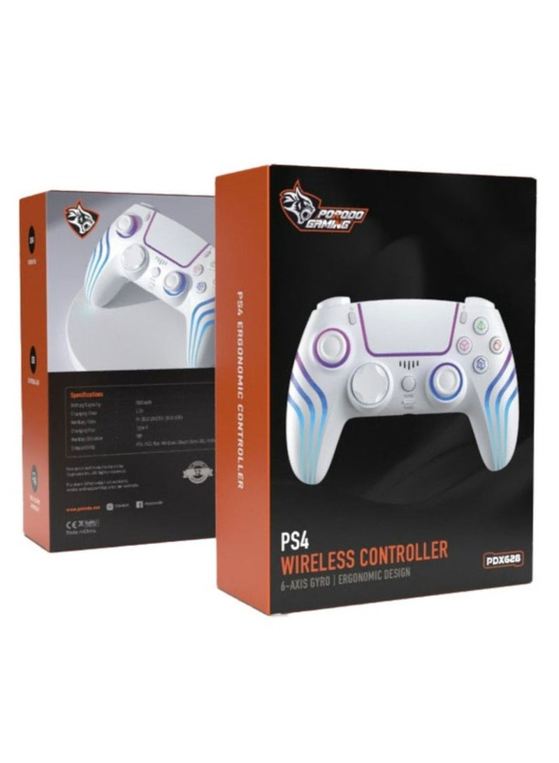 Gaming PS4 Gamepad Wireless Controller 6-Axis Gyro & Ergonomic Design with Cool Light Patterns - White