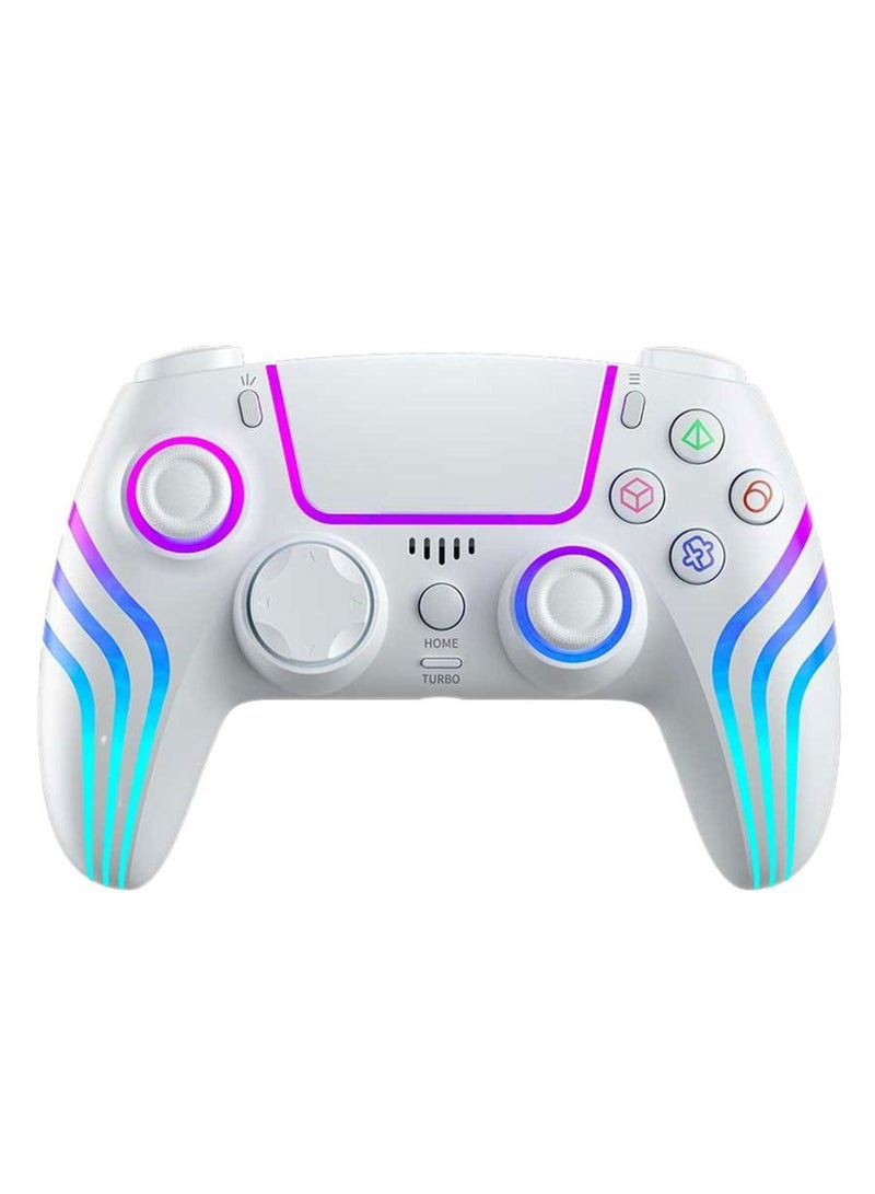 Gaming PS4 Gamepad Wireless Controller 6-Axis Gyro & Ergonomic Design with Cool Light Patterns - White