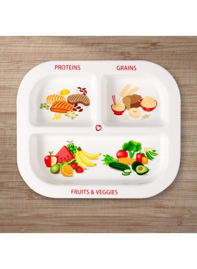 Health Beet Portion Plate for Kids Toddlers - Rectangle Kids Plate with Dividers and Nutrition Portions for Healthy Eating Habits Single Plate