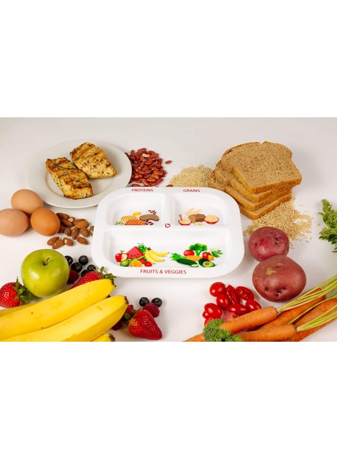 Health Beet Portion Plate for Kids Toddlers - Rectangle Kids Plate with Dividers and Nutrition Portions for Healthy Eating Habits Single Plate