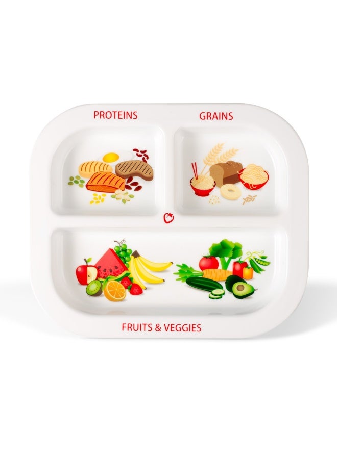 Health Beet Portion Plate for Kids Toddlers - Rectangle Kids Plate with Dividers and Nutrition Portions for Healthy Eating Habits Single Plate