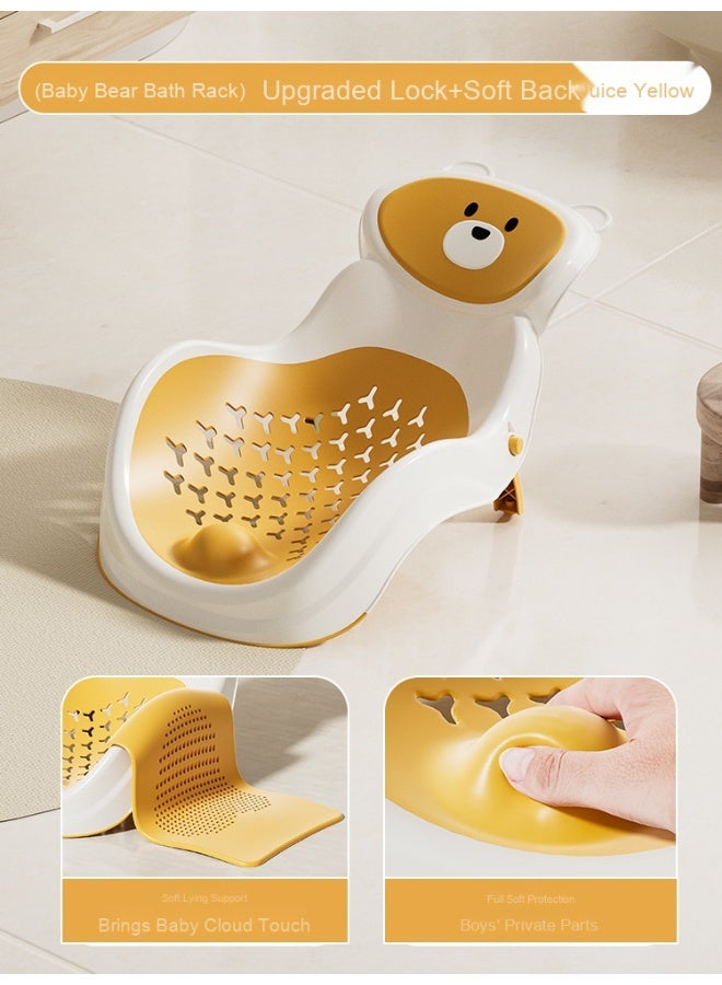 Bear-shaped baby bath seat with inclined headrest, anti-slip, and easy to clean.