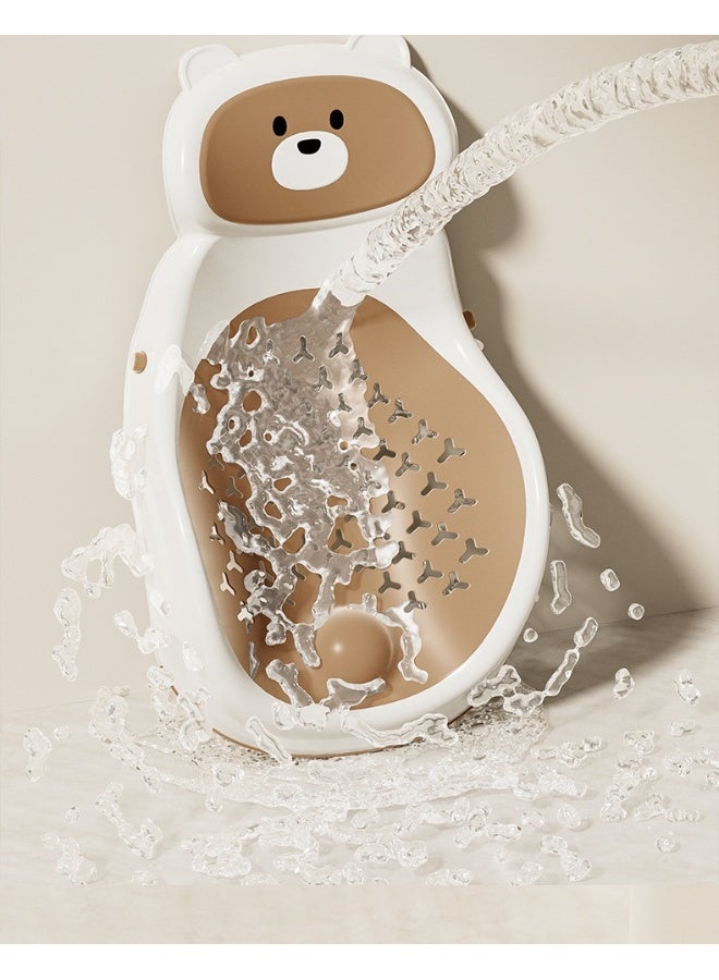 Bear-shaped baby bath seat with inclined headrest, anti-slip, and easy to clean.