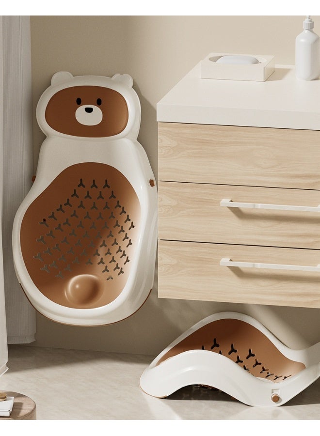 Bear-shaped baby bath seat with inclined headrest, anti-slip, and easy to clean.