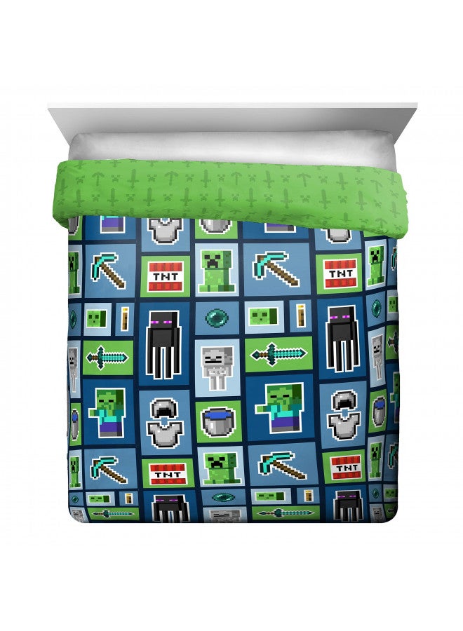 Jay Franco Minecraft Monster Hunters 5 Piece Queen Bed Set - Includes Reversible Comforter & Sheet Set - Bedding Features Creeper - Super Soft Fade Resistant Microfiber (Official Minecraft Product)