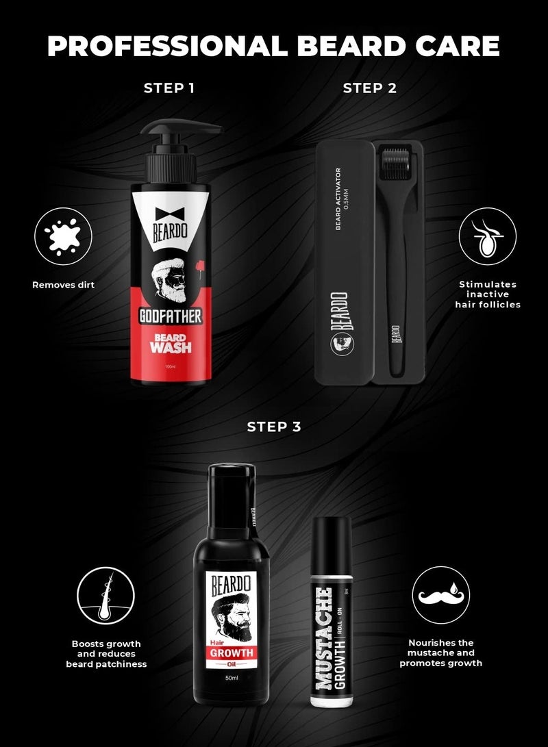 BEARDO Don's Beard Growth Pro Kit for Men | Complete Beard Growth & Grooming Kit | Ideal Gift Set for Men | Gift for Brother | Beard Care Starter Kit