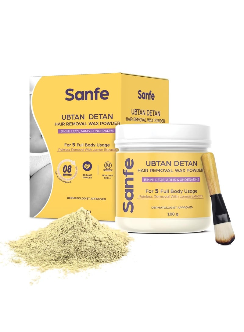 Sanfe Ubtan Detan Hair Removal Wax Powder | 8 Minute Painless | Organic | Bikini, Legs, Arms, Underarms | 100gm