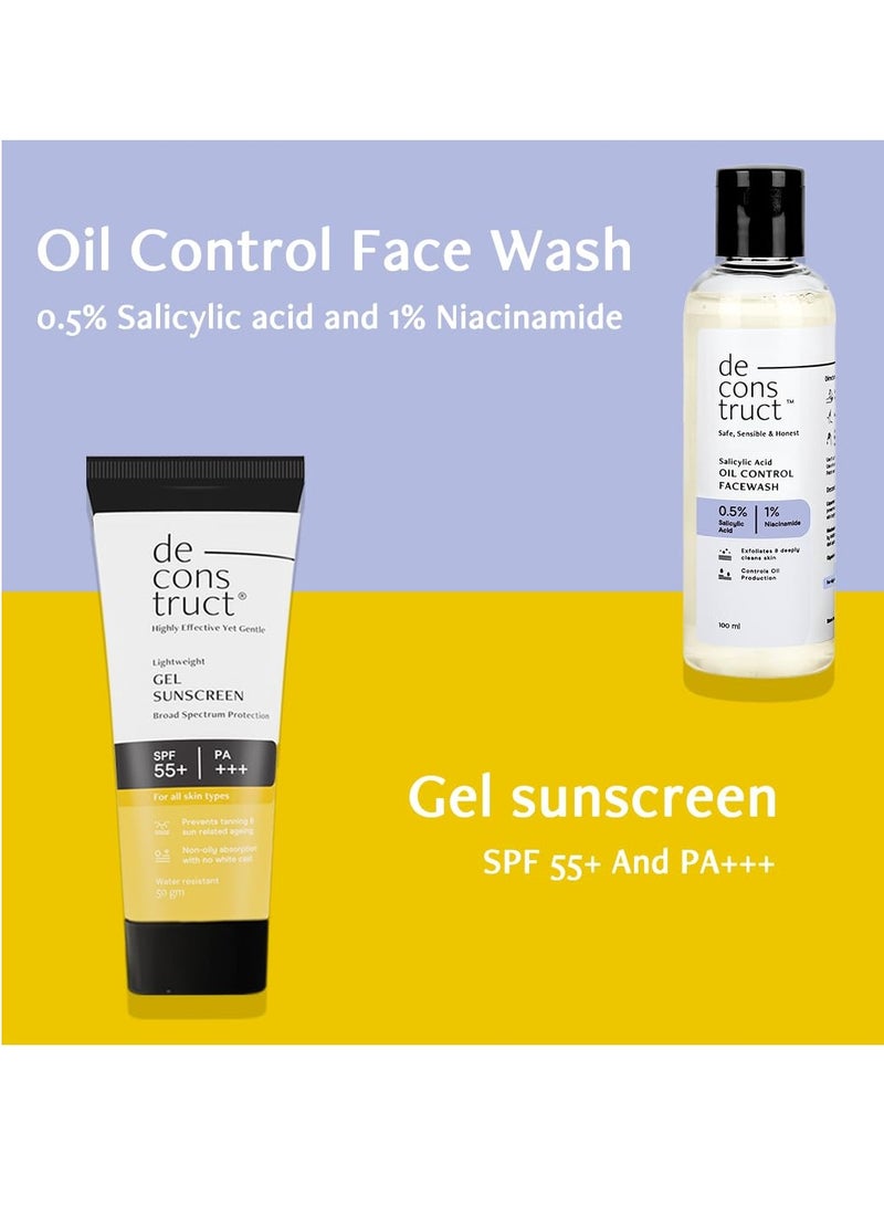 Deconstruct Oily Skin Essentials: Salicylic Oil Control Face Wash Cleanser & Gel Sunscreen