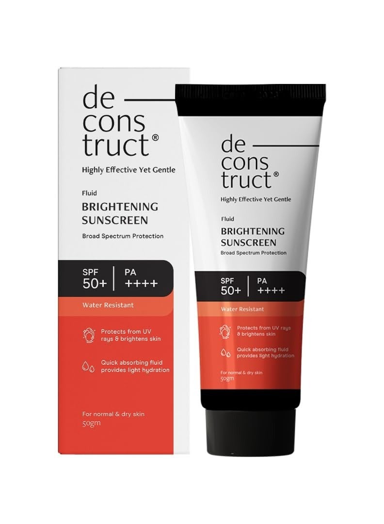 Deconstruct Brightening Sunscreen SPF 50+ And PA++++ | 8 hours Long Lasting Dewy Sunscreen | For Dry Skin | Water Resistant, No White Cast, Quick Absorbing | For Women and Men | 50gm