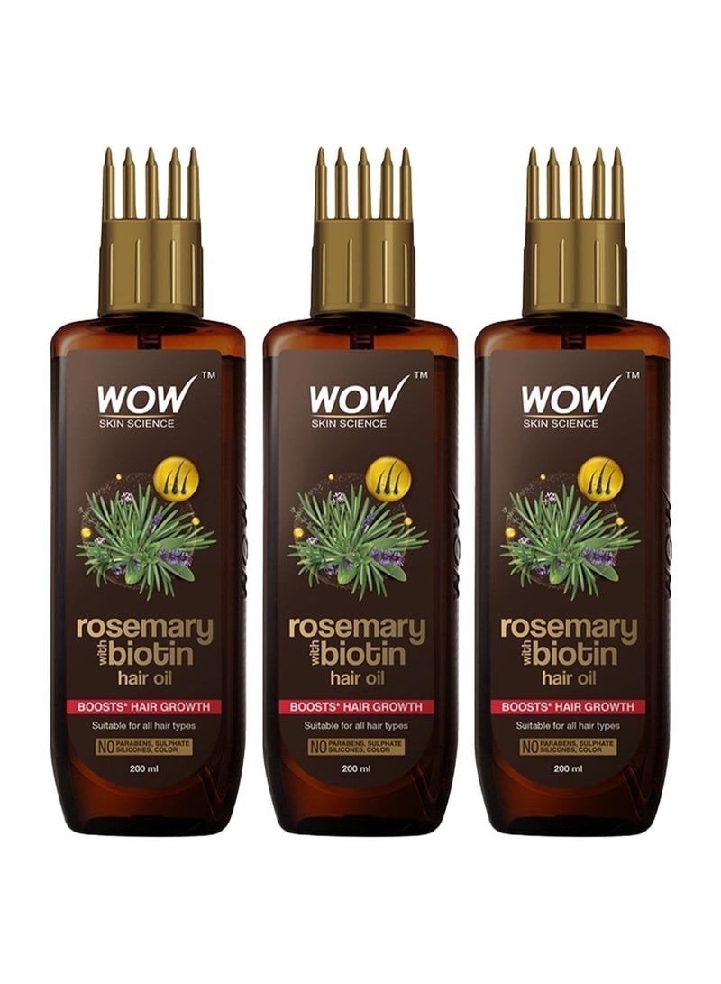 WOW Skin Science Rosemary with Biotin Hair Growth Oil|Stimulates New Hair Growth|Controls Hair Fall & Reduces Hair Breakage|Gives Healthy Hair|200ml|Pack of 3