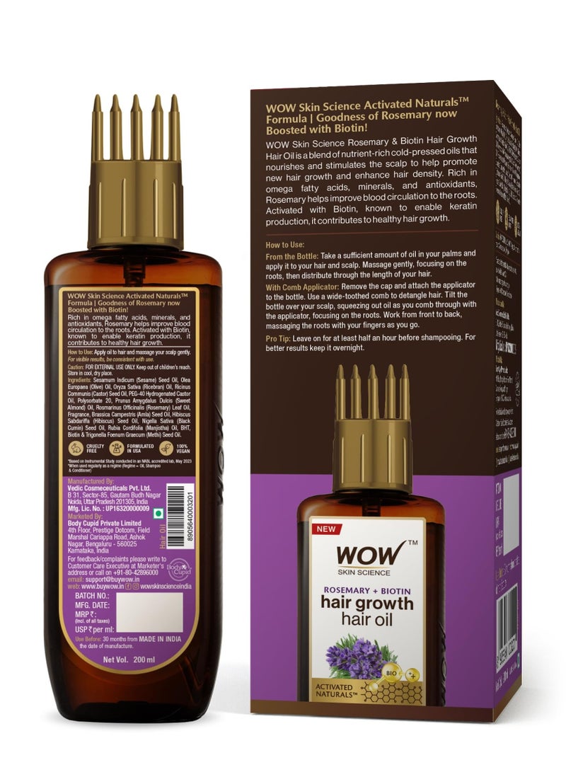 WOW Skin Science Rosemary with Biotin Hair Growth Oil | Stimulates New Hair Growth | Controls Hair Fall & Reduces Hair Breakage | Gives Healthy Hair