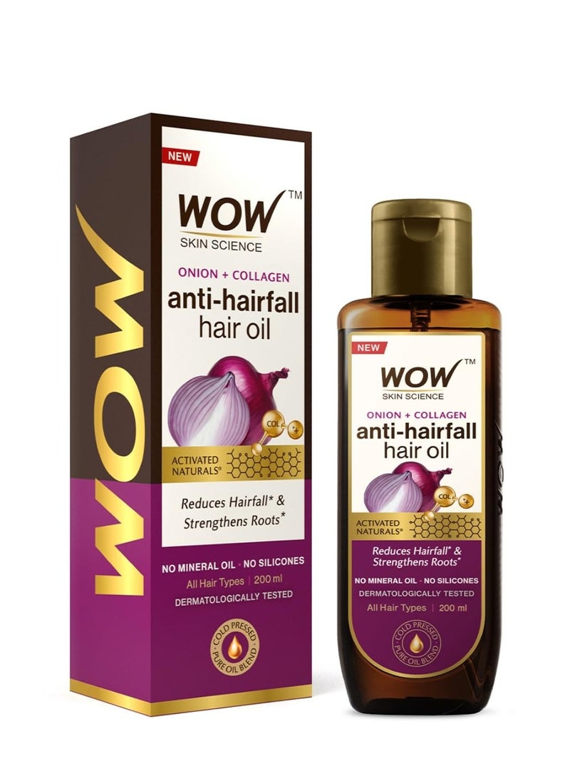 WOW Skin Science Onion & Collagen Anti-Hairfall Hair Oil|Nourishes Scalp & Stimulates Roots|Reduces Hairfall & Breakage|Repairs Damaged Hair|Boosts Hair Thickness|200ml