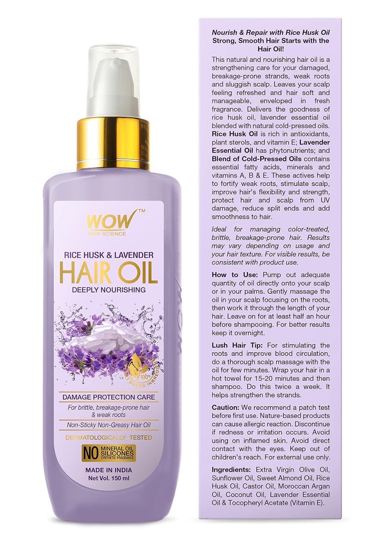 WOW Skin Science Rice Hair Oil for Non Sticky & Non Greasy | Frizzy | Dry Hair - With Rice Husk & Lavender Oil - 150mL