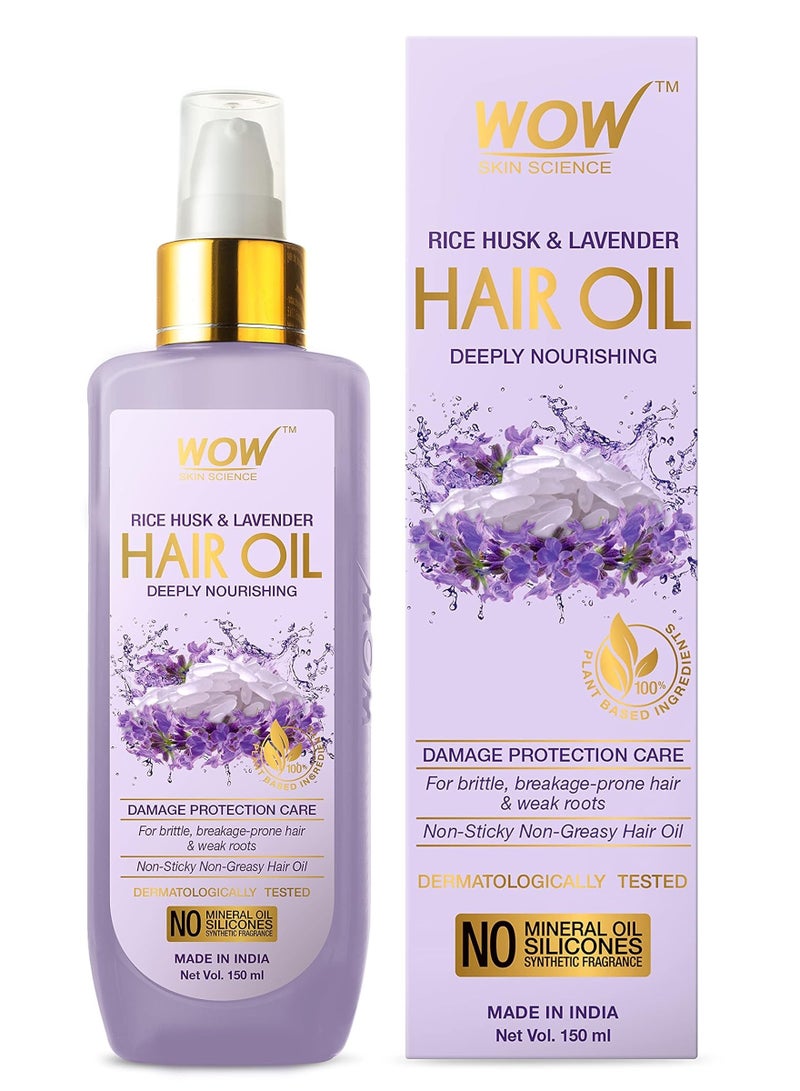 WOW Skin Science Rice Hair Oil for Non Sticky & Non Greasy | Frizzy | Dry Hair - With Rice Husk & Lavender Oil - 150mL