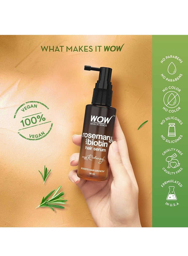 WOW Skin Science Rosemary & Biotin Hair Serum | Strengthens Weak Hair | Adds Volume | Revitalizes Hair | 50ml