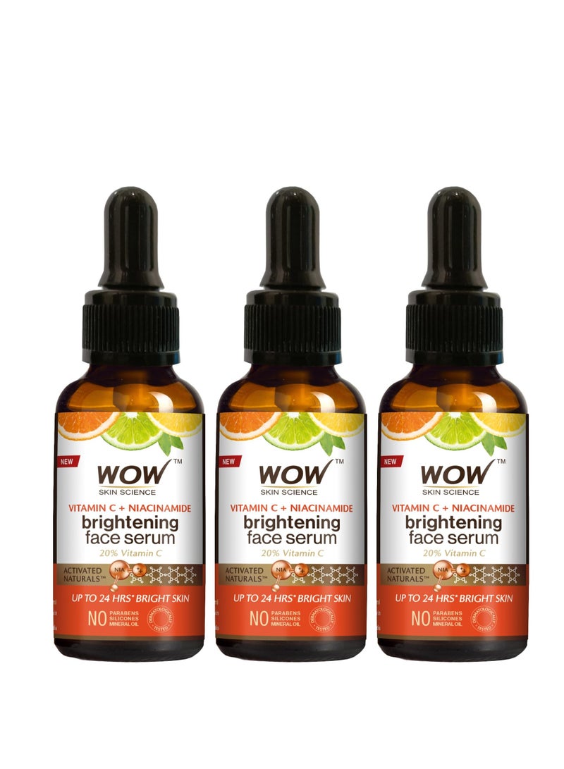 WOW Skin Science Brightening 20% Vitamin C Face Serum | Boost Collagen and Elastin for Anti aging, Skin Repair | For Dark Circles, Fine Lines | Glowing Skin | Hydrates | 15 ml | Pack of 3