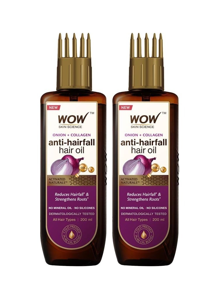 WOW Skin Science Onion Black Seed Hair Oil|WITH COMB APPLICATOR|Controls Hair Fall|NO Mineral Oil, Silicones, Cooking Oil & Synthetic Fragrance|200mL|Pack of 2