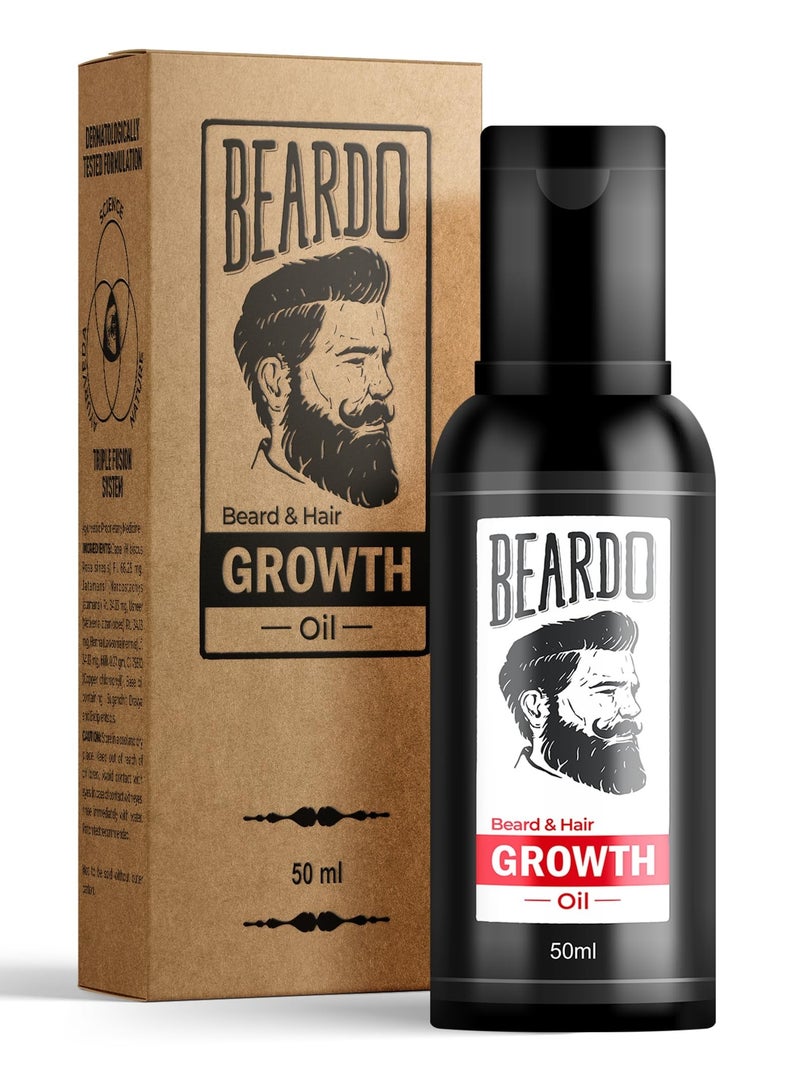 Beardo Beard & Hair Growth Oil, 50ml | Natural Hair Oil for Thicker & Longer Beard | Beard Oil for Uneven, Patchy & Fast Beard Growth | Growth Oil for Stronger & Fuller Beard Hair