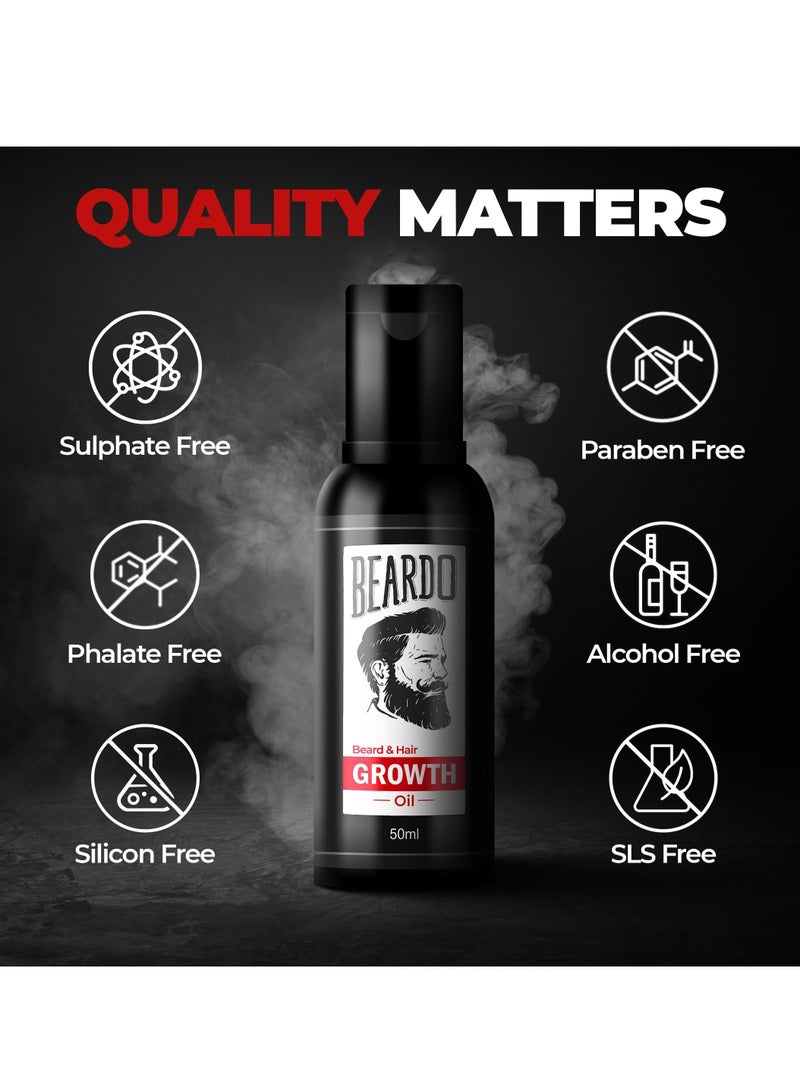 Beardo Beard & Hair Growth Oil, 50ml | Natural Hair Oil for Thicker & Longer Beard | Beard Oil for Uneven, Patchy & Fast Beard Growth | Growth Oil for Stronger & Fuller Beard Hair