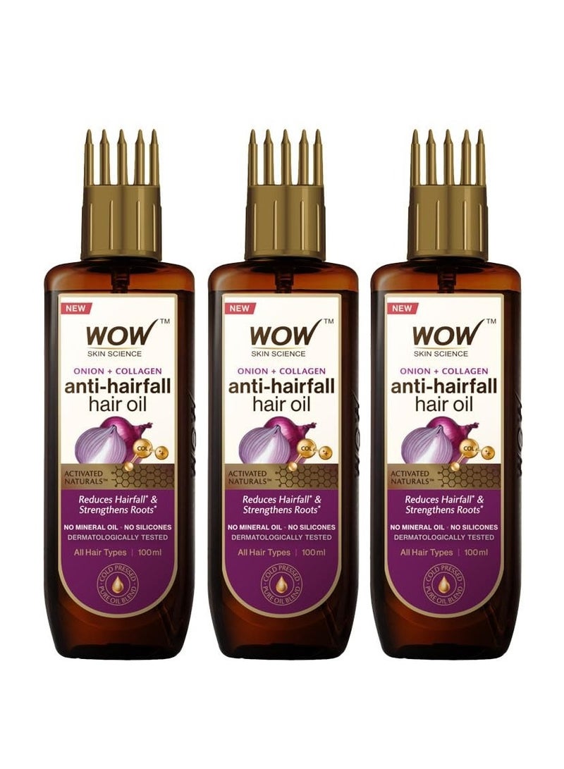 WOW Skin Science Onion Hair Oil |for Hair Growth and Hair Fall Control| With Black Seed Oil Extracts|200 ml|Pack of 3