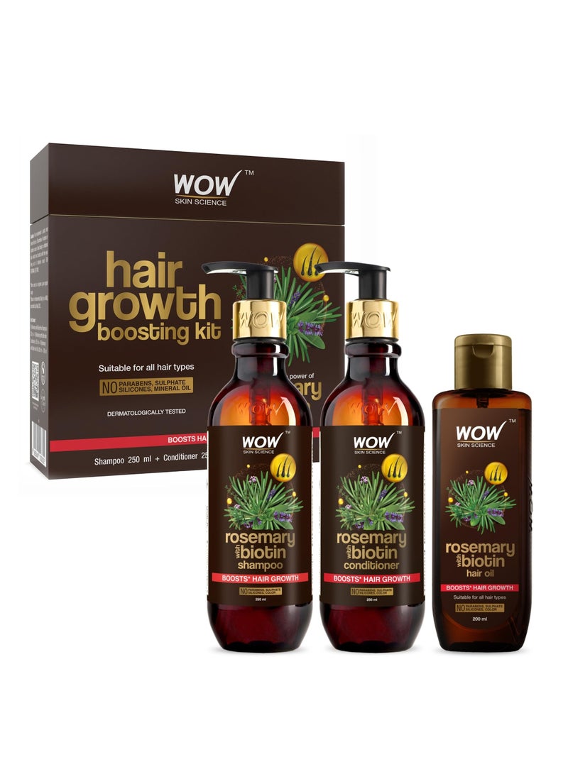 WOW Skin Science Rosemary Oil & Biotin Hair Growth Kit - Complete Care for Breakage-Prone Hair - Oil, Shampoo, Conditioner - 700ml