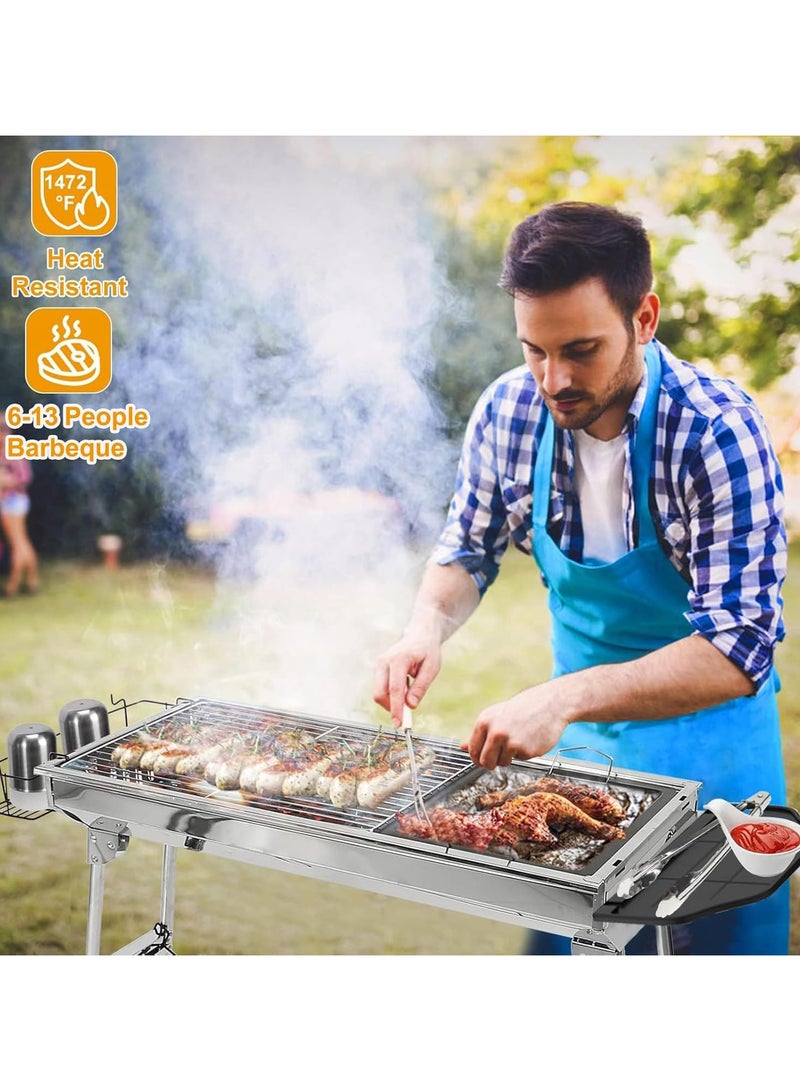 Portable Stainless Steel Charcoal Barbecue Grill Non-Stick Korean BBQ Grill Small Tabletop Cooking Mini Barbecue Stove for Home Party Camping Outdoor