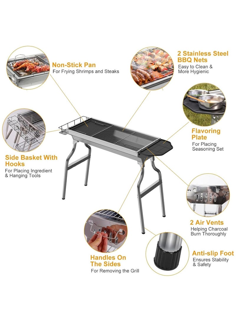 Portable Stainless Steel Charcoal Barbecue Grill Non-Stick Korean BBQ Grill Small Tabletop Cooking Mini Barbecue Stove for Home Party Camping Outdoor