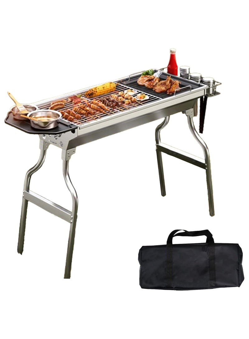 Portable Stainless Steel Charcoal Barbecue Grill Non-Stick Korean BBQ Grill Small Tabletop Cooking Mini Barbecue Stove for Home Party Camping Outdoor