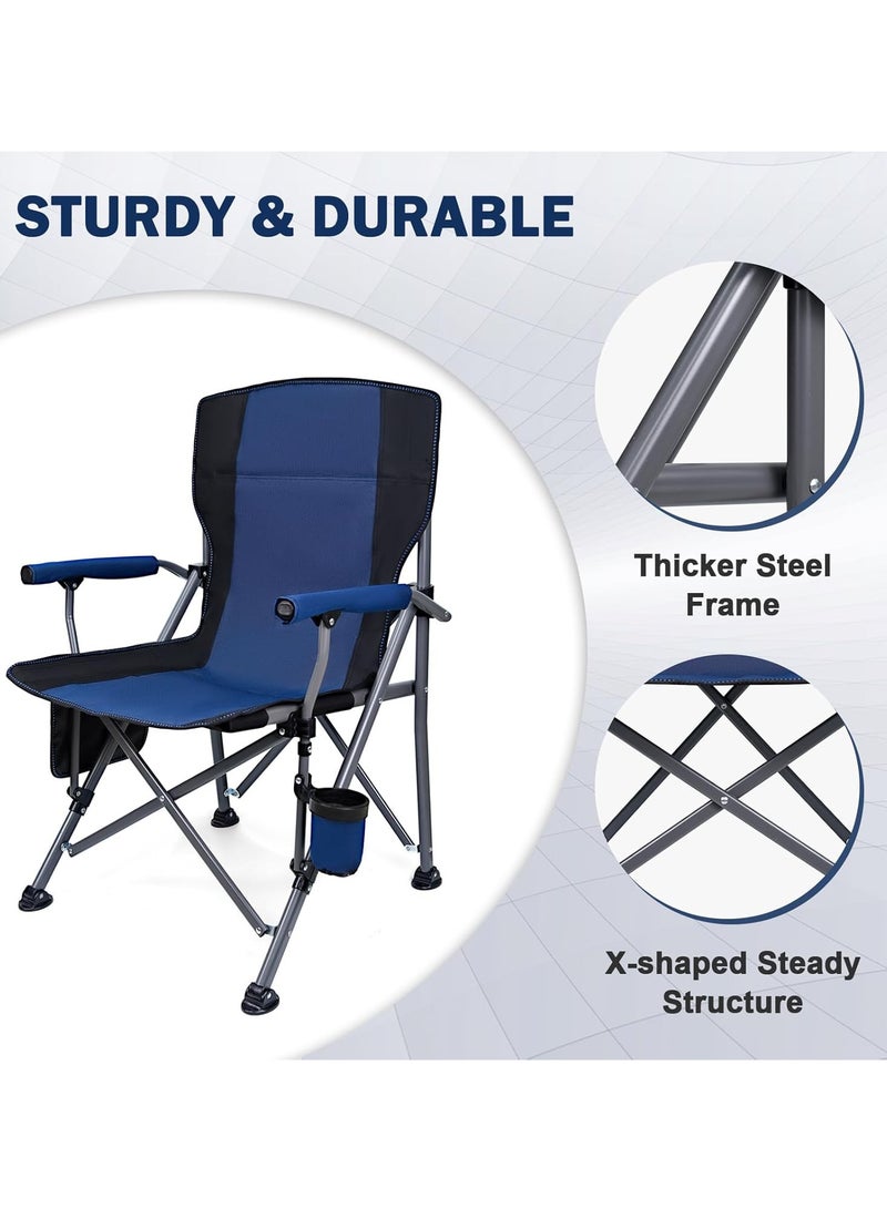 Premium Foldable Camping Chair With Cup Holder, Storage Pouches, Heavy-Duty And Comfortable Design | Supports Up To 150 Kg | Trip Chair,Camping,Gardening,Fishing,Travel,Picnic And Festivals (Blue)