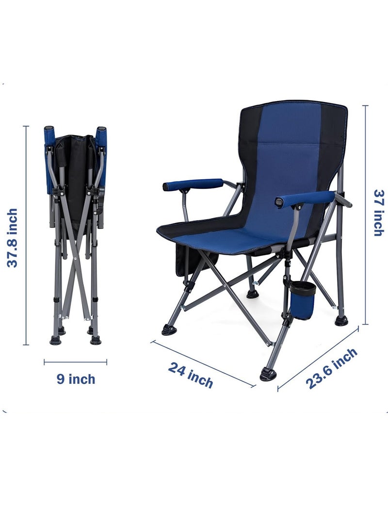 Premium Foldable Camping Chair With Cup Holder, Storage Pouches, Heavy-Duty And Comfortable Design | Supports Up To 150 Kg | Trip Chair,Camping,Gardening,Fishing,Travel,Picnic And Festivals (Blue)
