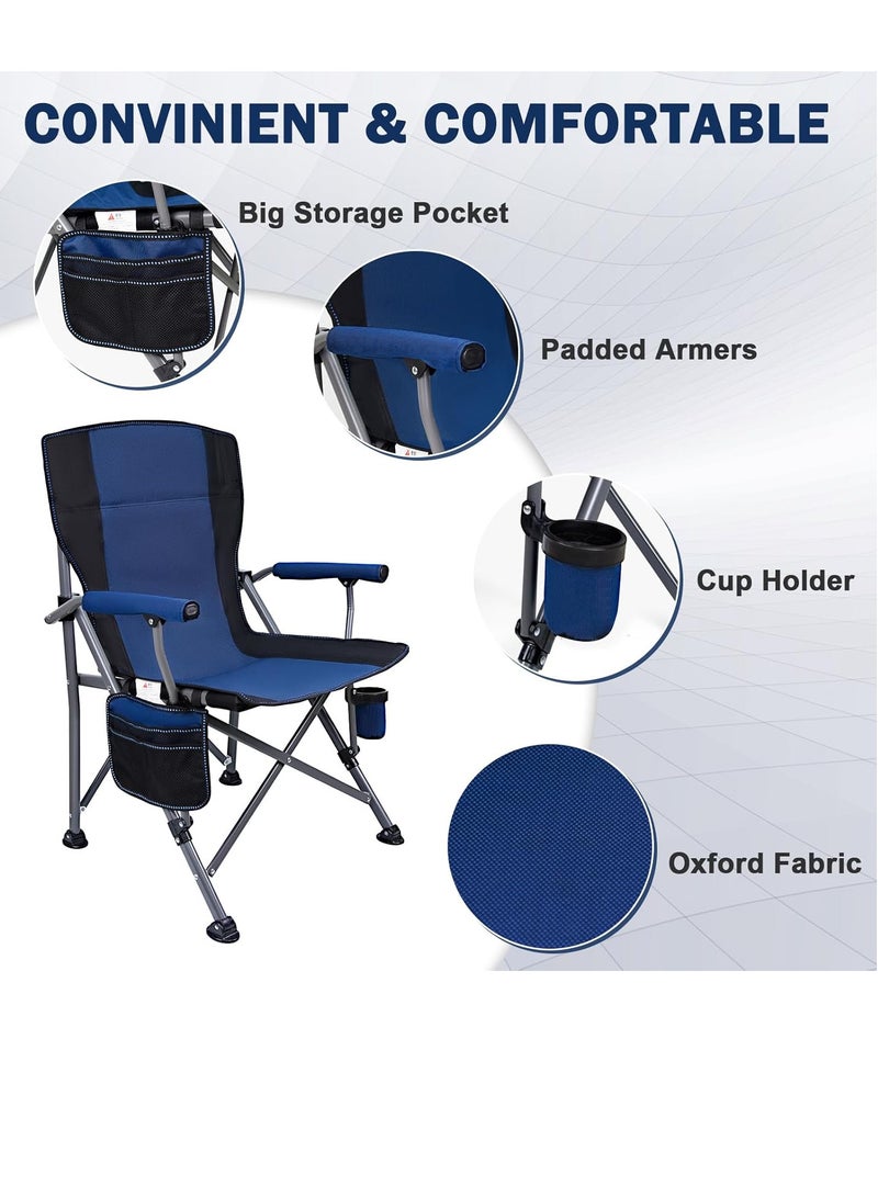 Premium Foldable Camping Chair With Cup Holder, Storage Pouches, Heavy-Duty And Comfortable Design | Supports Up To 150 Kg | Trip Chair,Camping,Gardening,Fishing,Travel,Picnic And Festivals (Blue)
