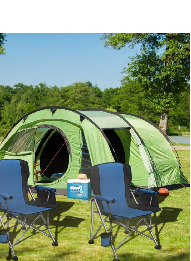 Premium Foldable Camping Chair With Cup Holder, Storage Pouches, Heavy-Duty And Comfortable Design | Supports Up To 150 Kg | Trip Chair,Camping,Gardening,Fishing,Travel,Picnic And Festivals (Blue)